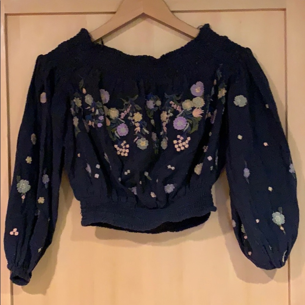Free People Off Shoulder Embroidered Top